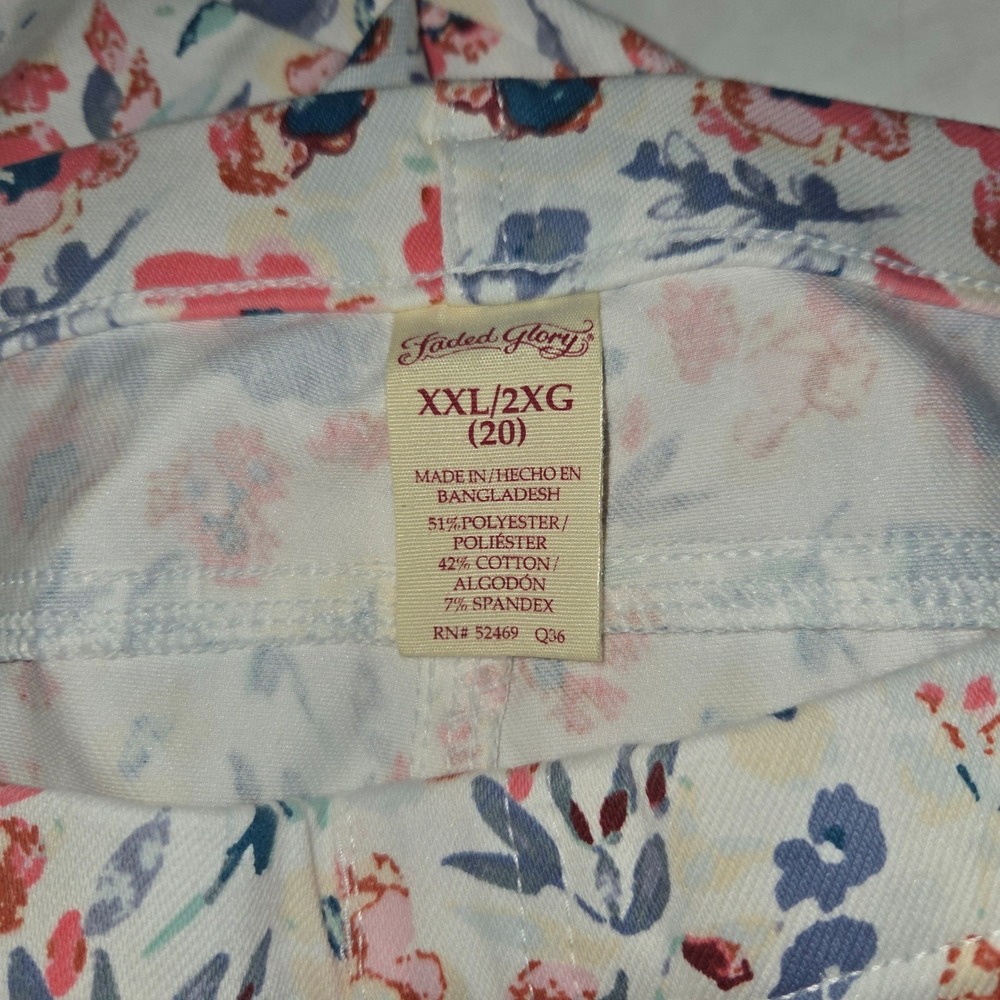 Faded Glory Floral High Rise Skinny Jeans White Pink Blue Plus Size 18W VGC - Picture 9 of 10